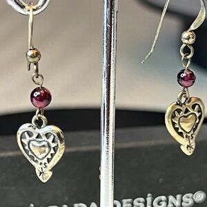 SILPADA Garnet Sterling Silver 925 Heart Dangle Earrings with Box